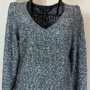 NWT Black & Silver Sequin V-Neck Sweater